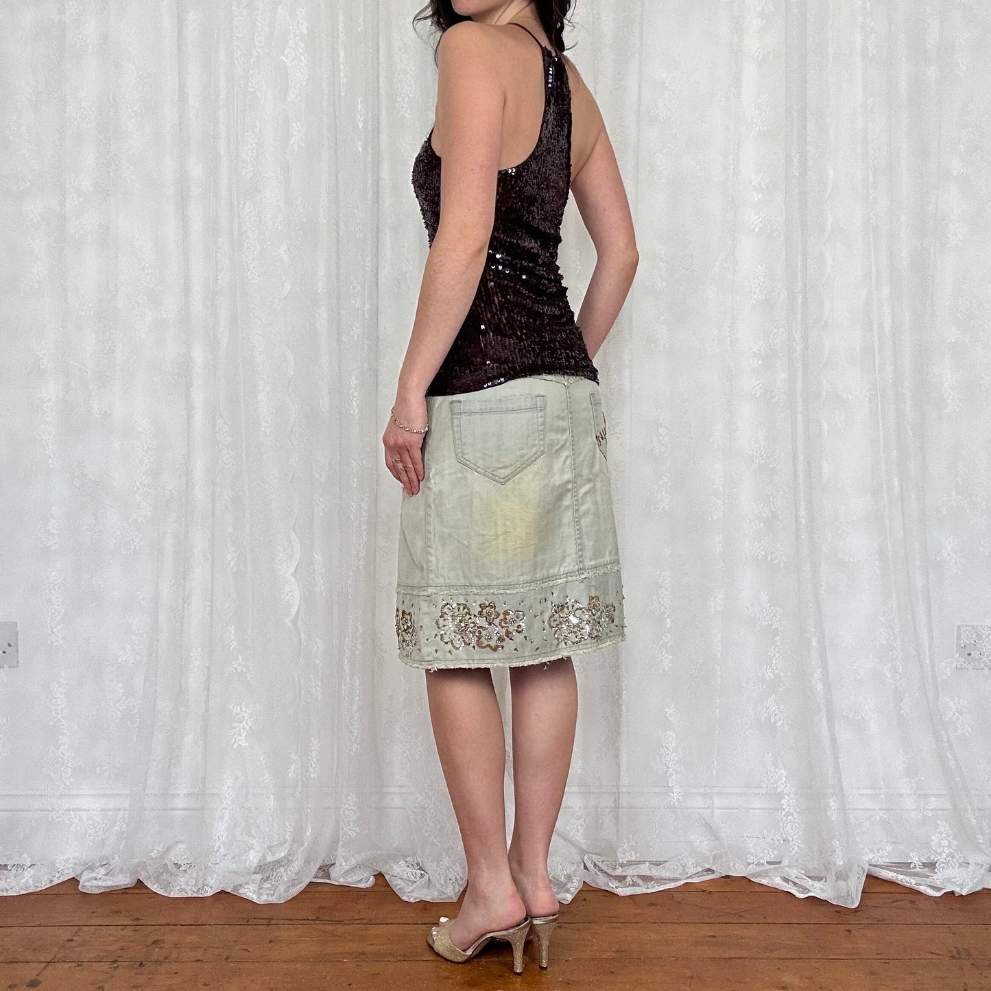 vintage 00s purple brown sequin cami top