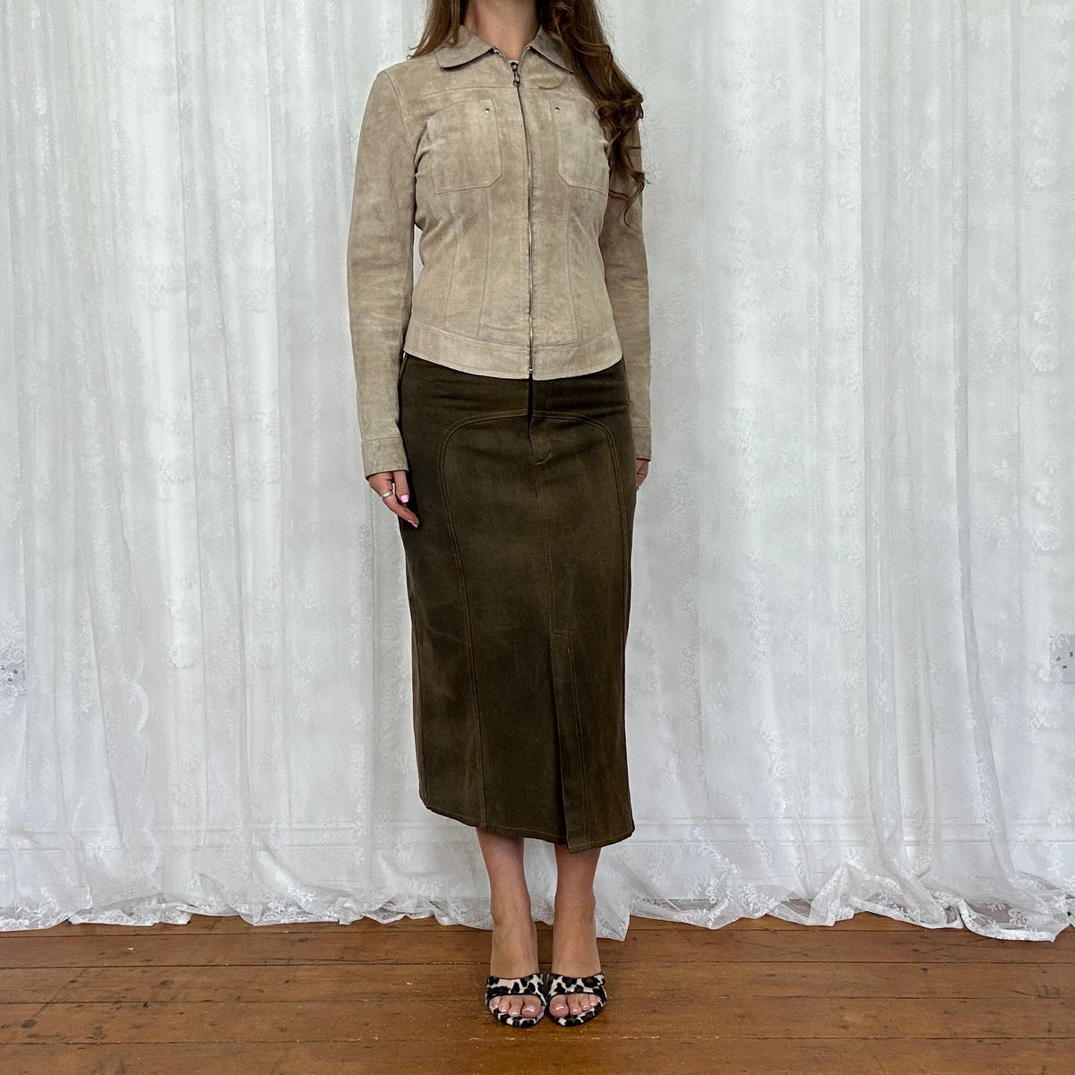 vintage 00s beige leather fitted jacket