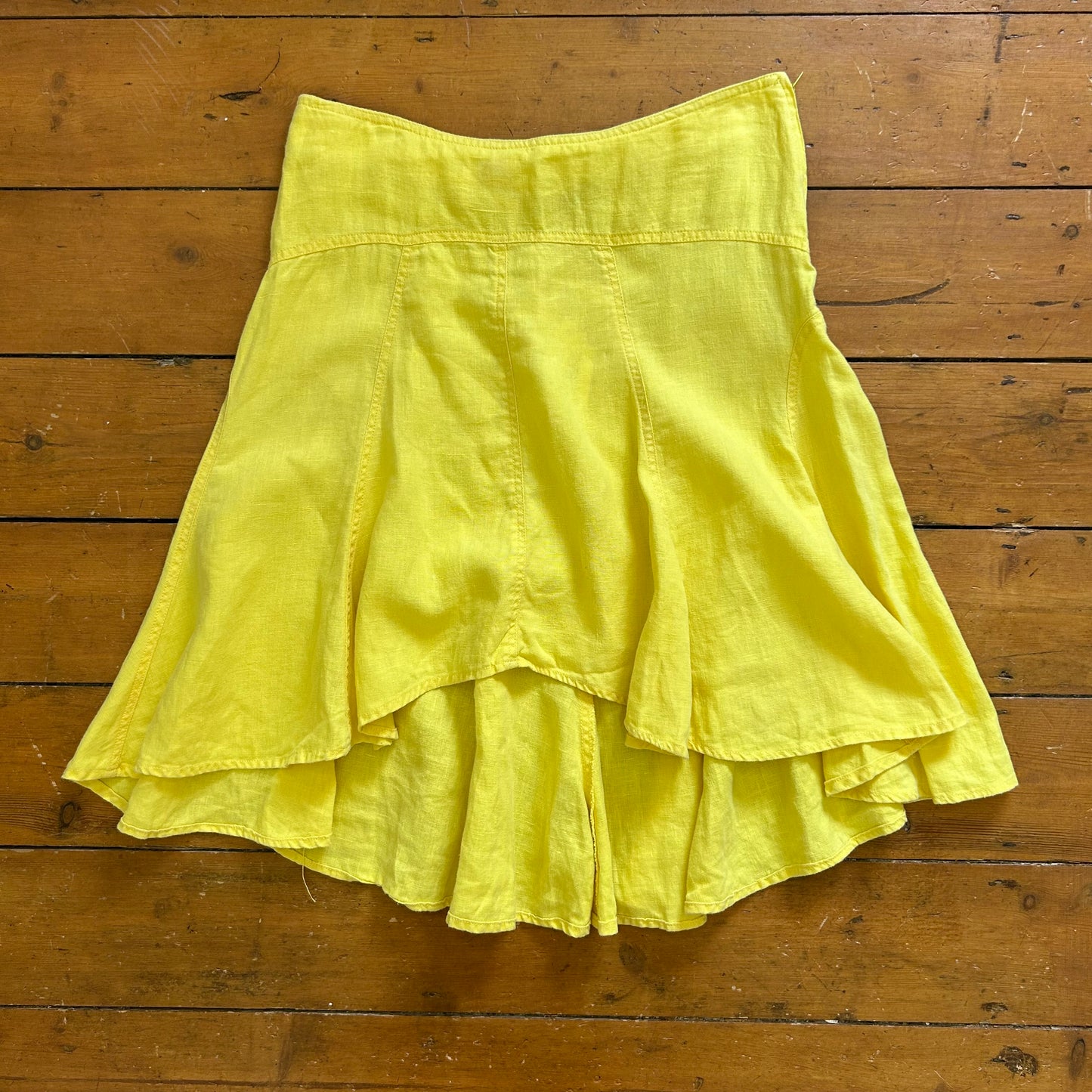 vintage 00s yellow linen ruffle midi skirt