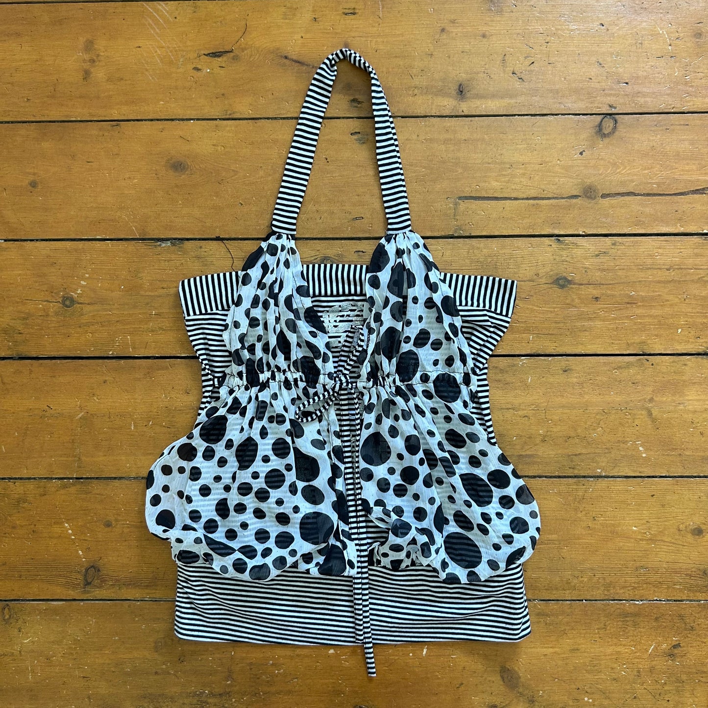 vintage 00s polka dot striped double layered halter top