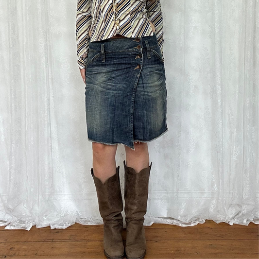 vintage 00s side buttons denim midi skirt