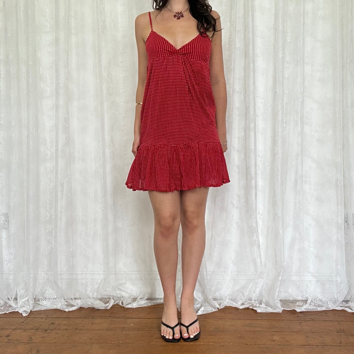 vintage 00s red polka dot babydoll dress