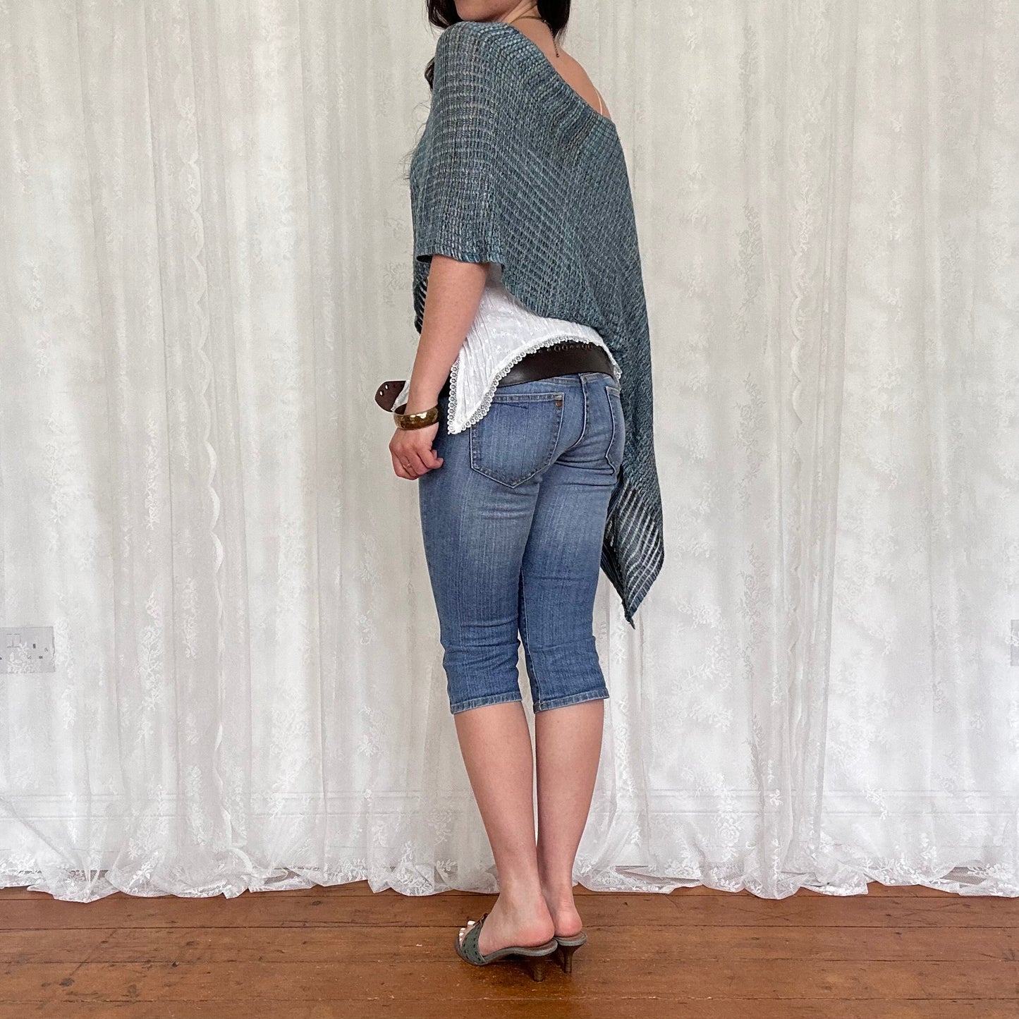 vintage 00s blue asymmetrical poncho