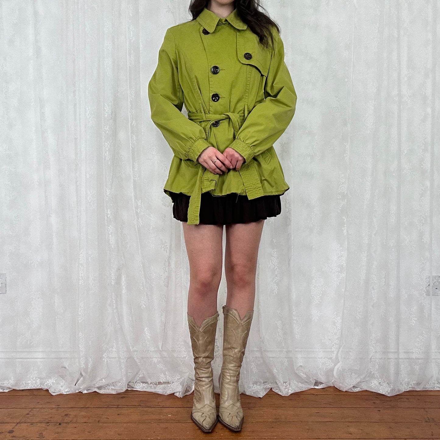 vintage 00s chartreuse green long peacoat
