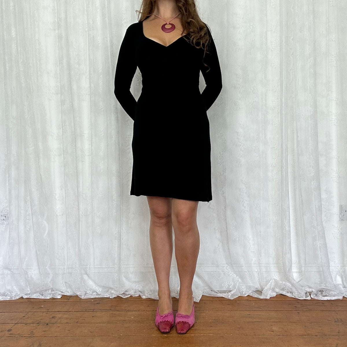 vintage 00s black tie back midi dress
