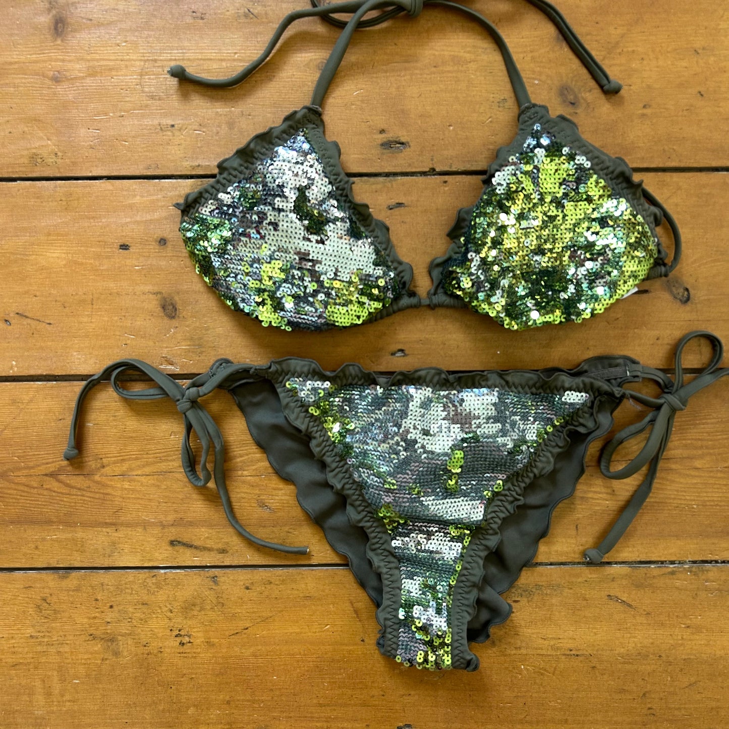 vintage 00s khaki sequin bikini