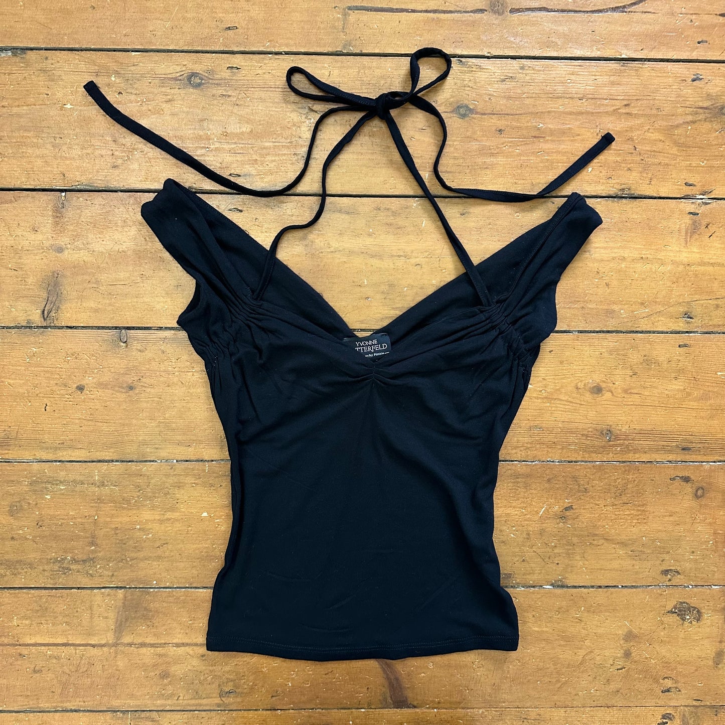 vintage 00s black halterneck off shoulder top