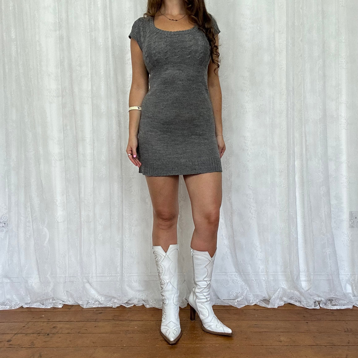 vintage 00s dark grey knitted mini dress