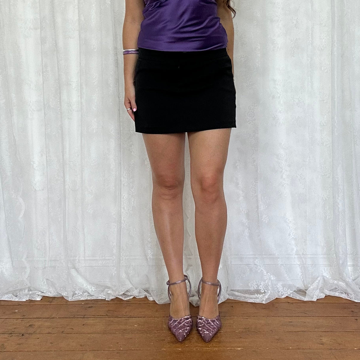 vintage 00s black suit style mini skirt