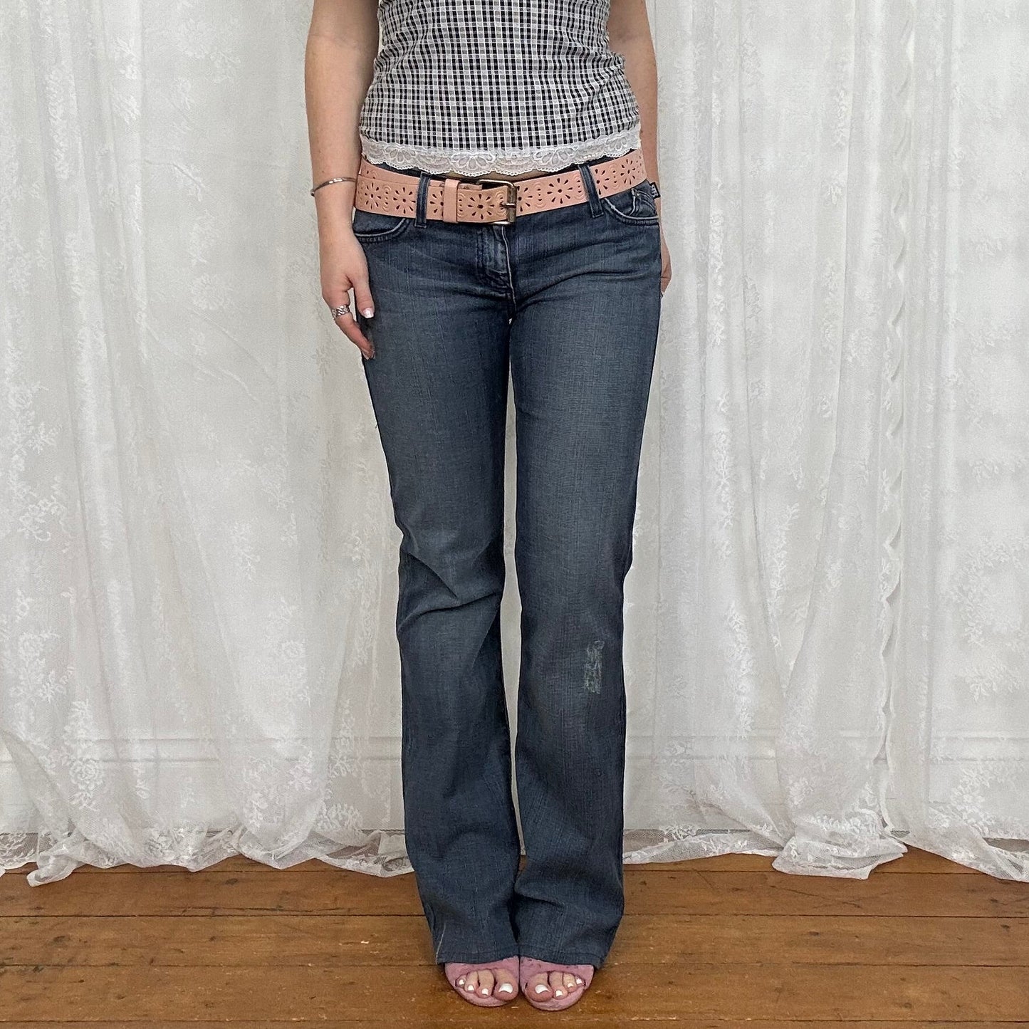 vintage 00s baby pink floral cutout belt