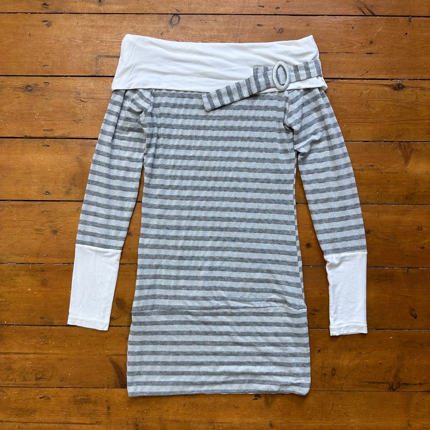 vintage 00s grey and silver striped mini dress