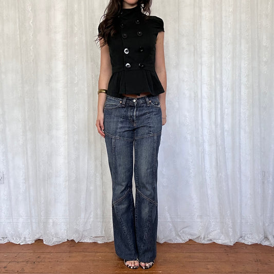 vintage 00s black button up top / peacoat