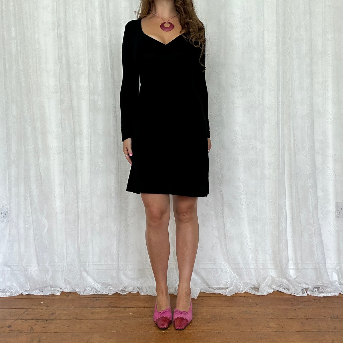 vintage 00s black tie back midi dress