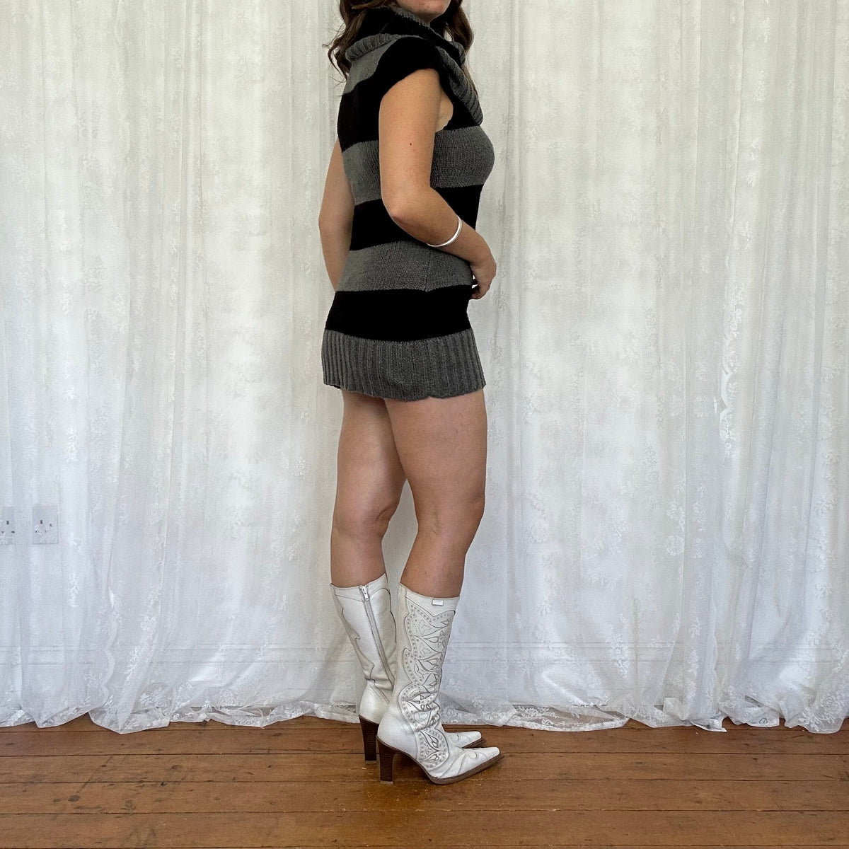 vintage 00s grey and black striped mini dress