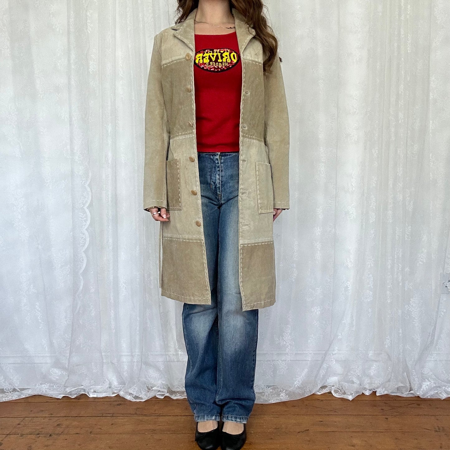 vintage 00s genuine leather long coat