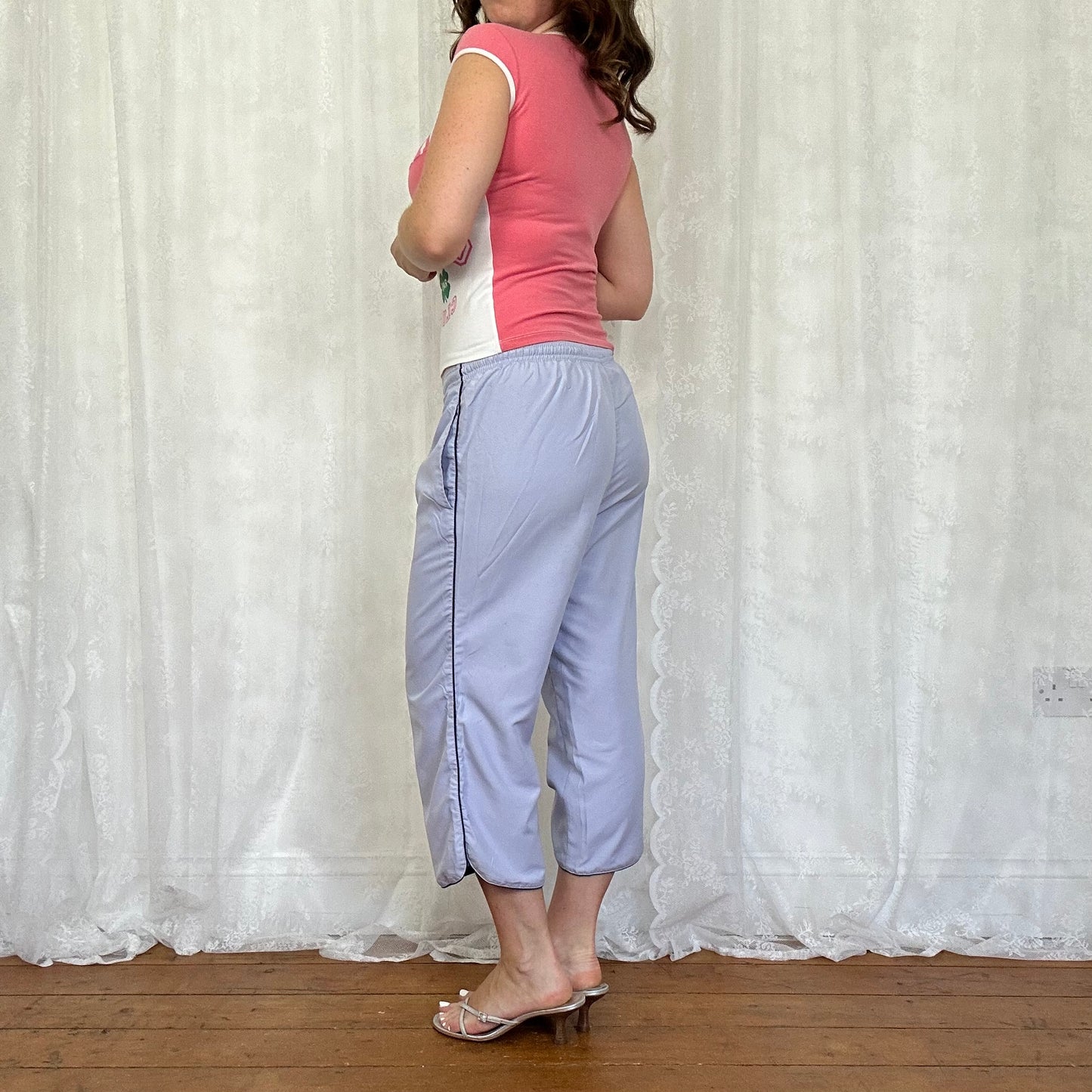 vintage 00s pink and white sporty graphic top