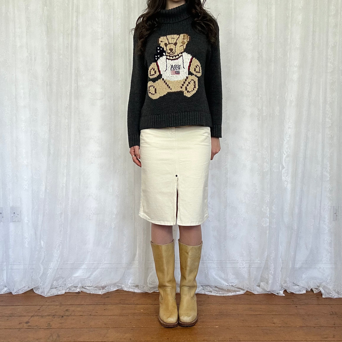 vintage 00s charcoal teddy bear jumper