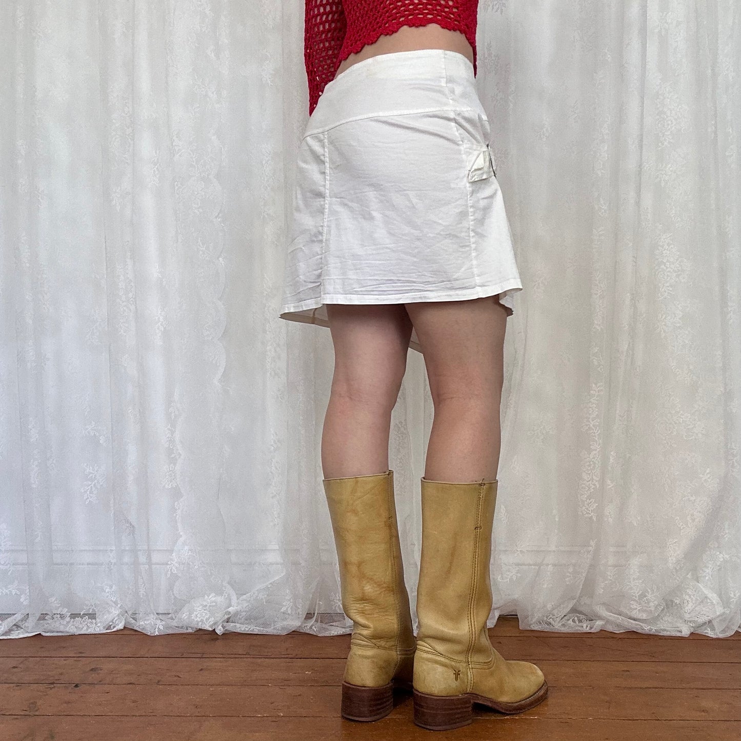 vintage 00s white buckle mini skirt