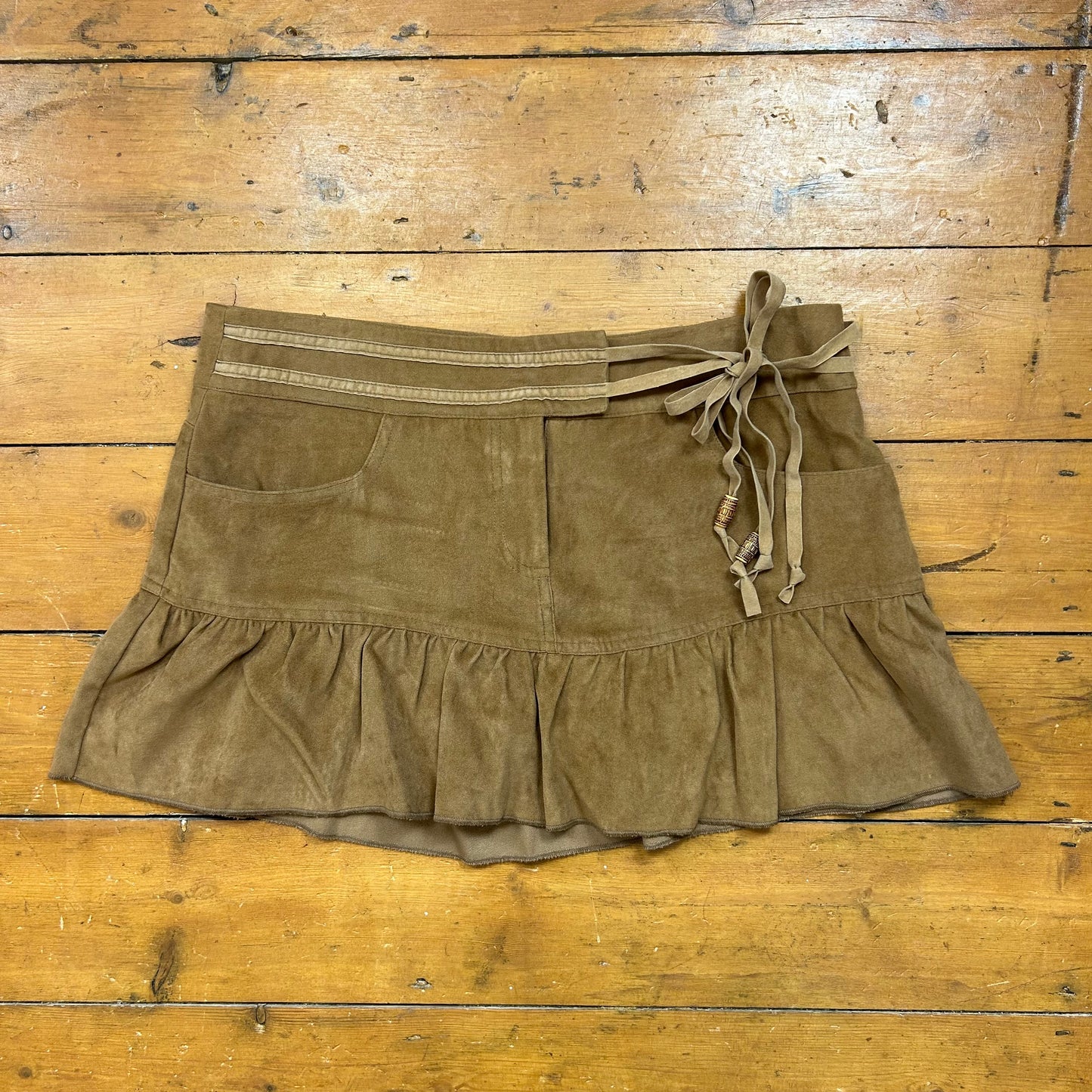 vintage 00s brown suede style mini skirt