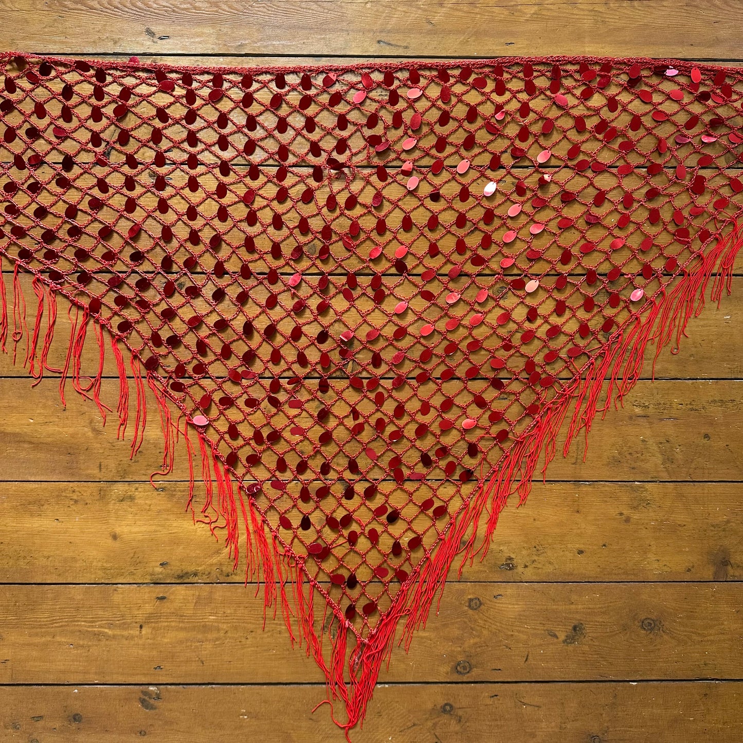 vintage 00s red sequin crochet wrap skirt / shawl