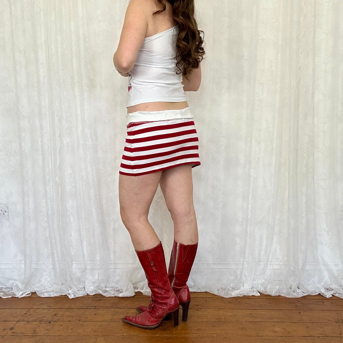 vintage 00s red and white striped micro skirt
