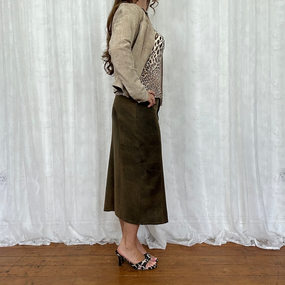 vintage 00s beige leather fitted jacket