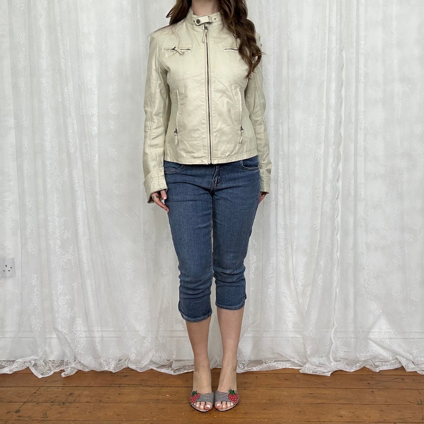 vintage 00s white leather biker jacket