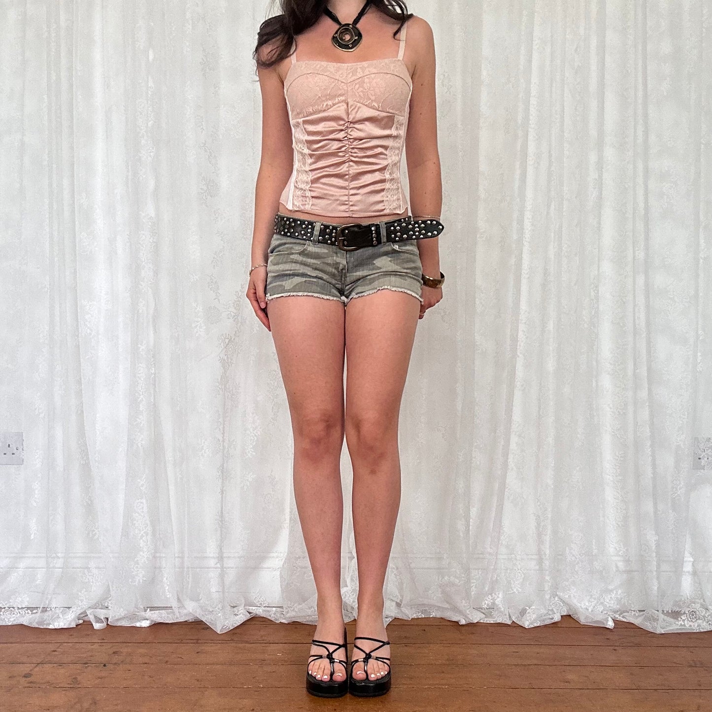 vintage 00s baby pink satin lace cami
