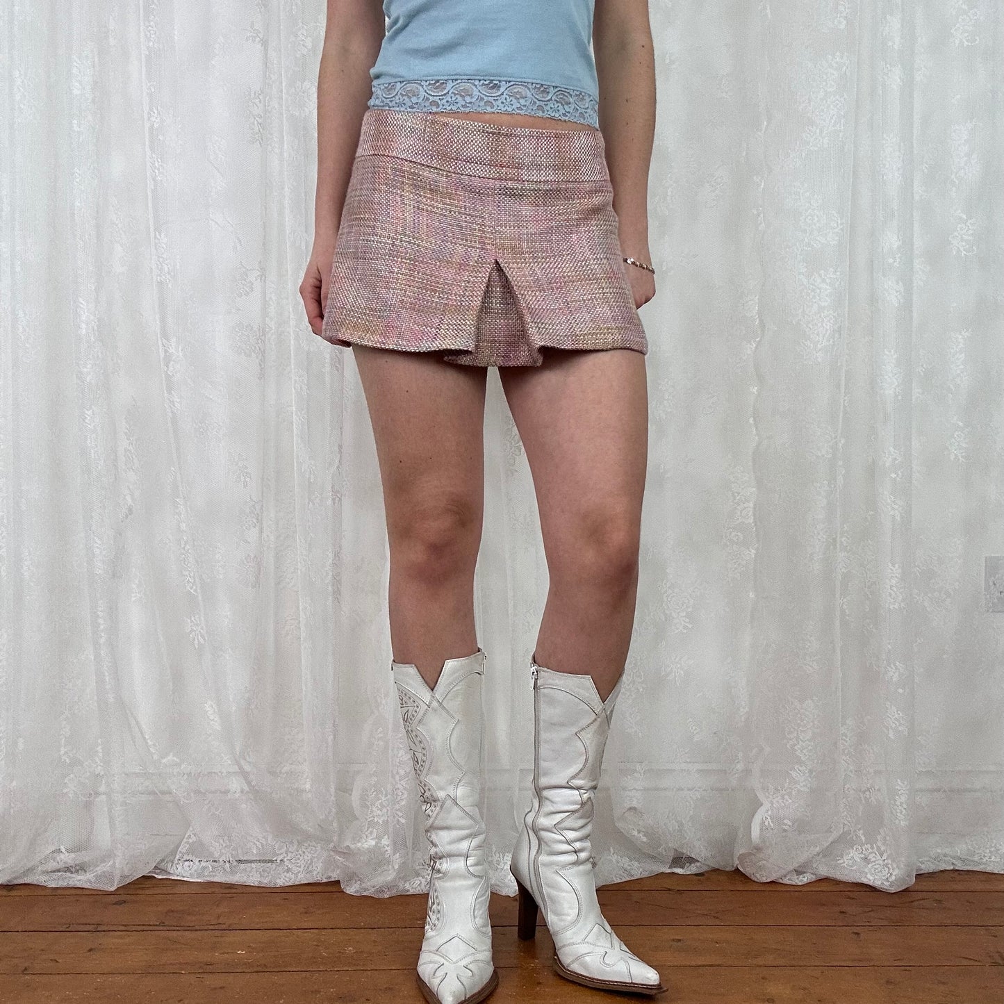 vintage 00s pink tweed mini skirt