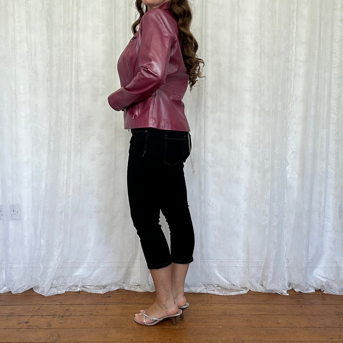 vintage 00s magenta metallic leather jacket