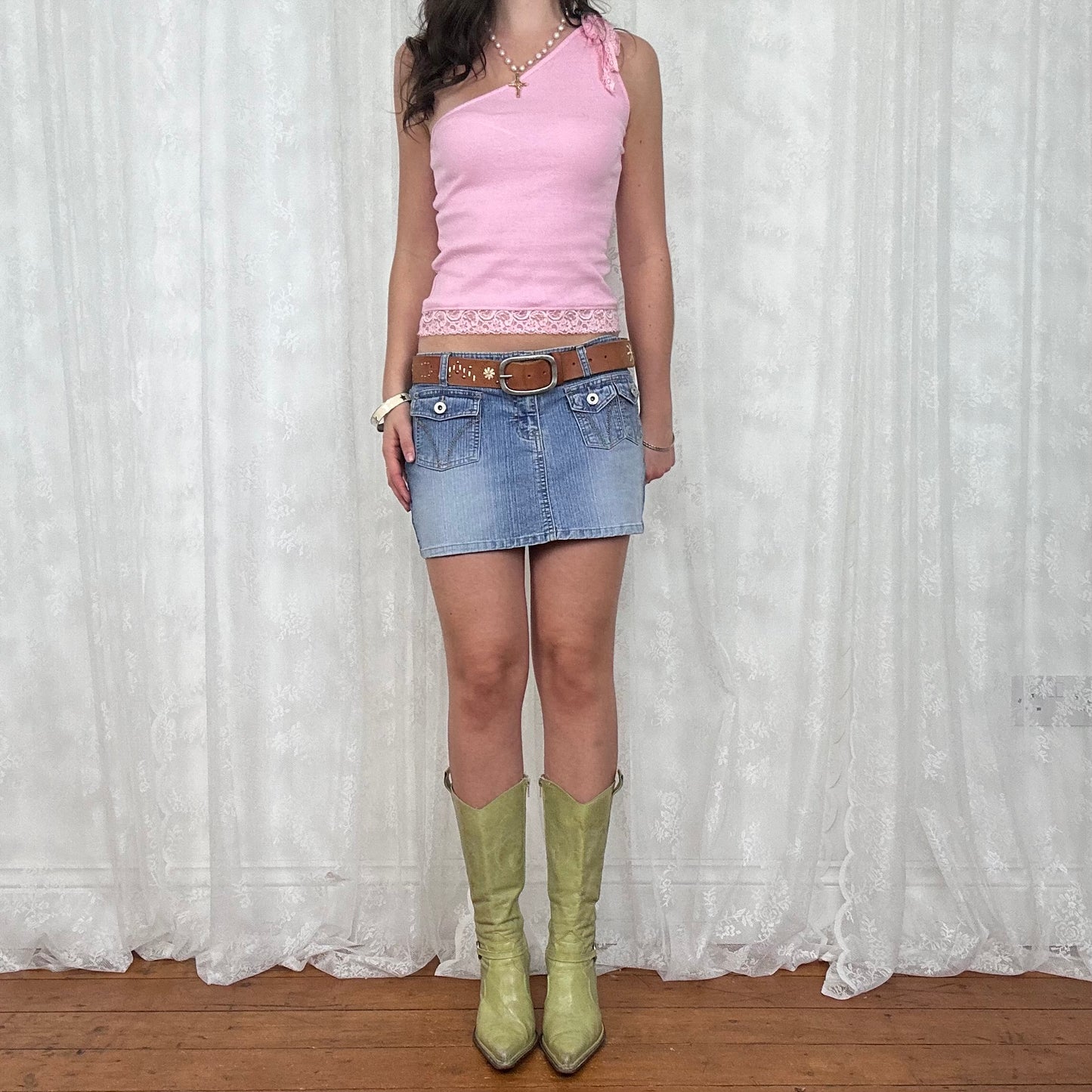 vintage 00s light wash denim mini skirt