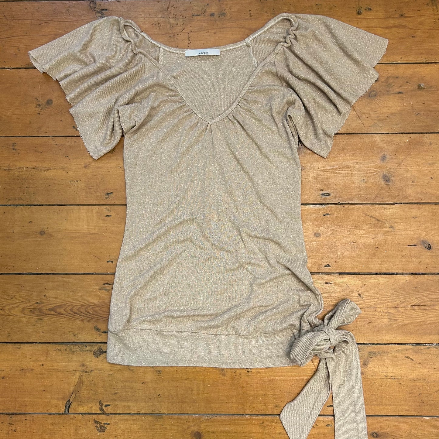 vintage 00s gold shimmery tie waist top