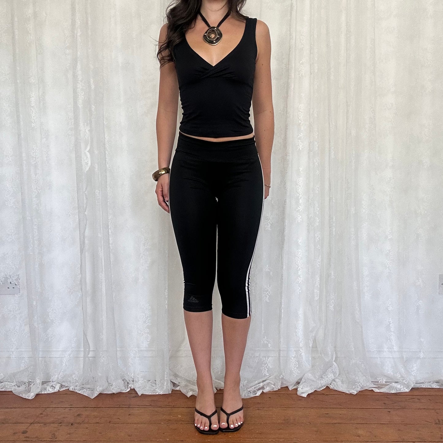 vintage 00s black slinky crossover tank top