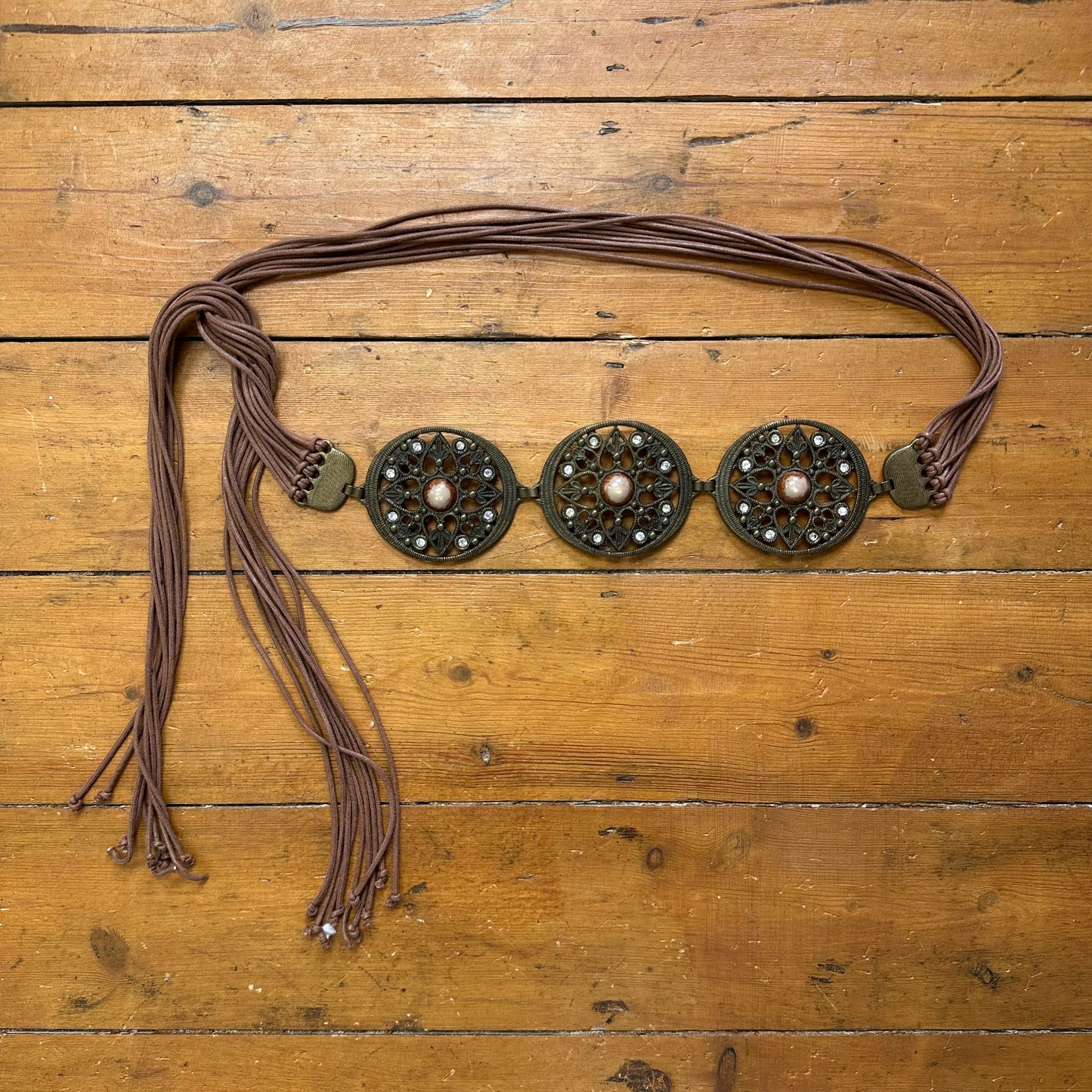 vintage 00s metal disc tassle belt