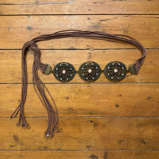 vintage 00s metal disc tassle belt