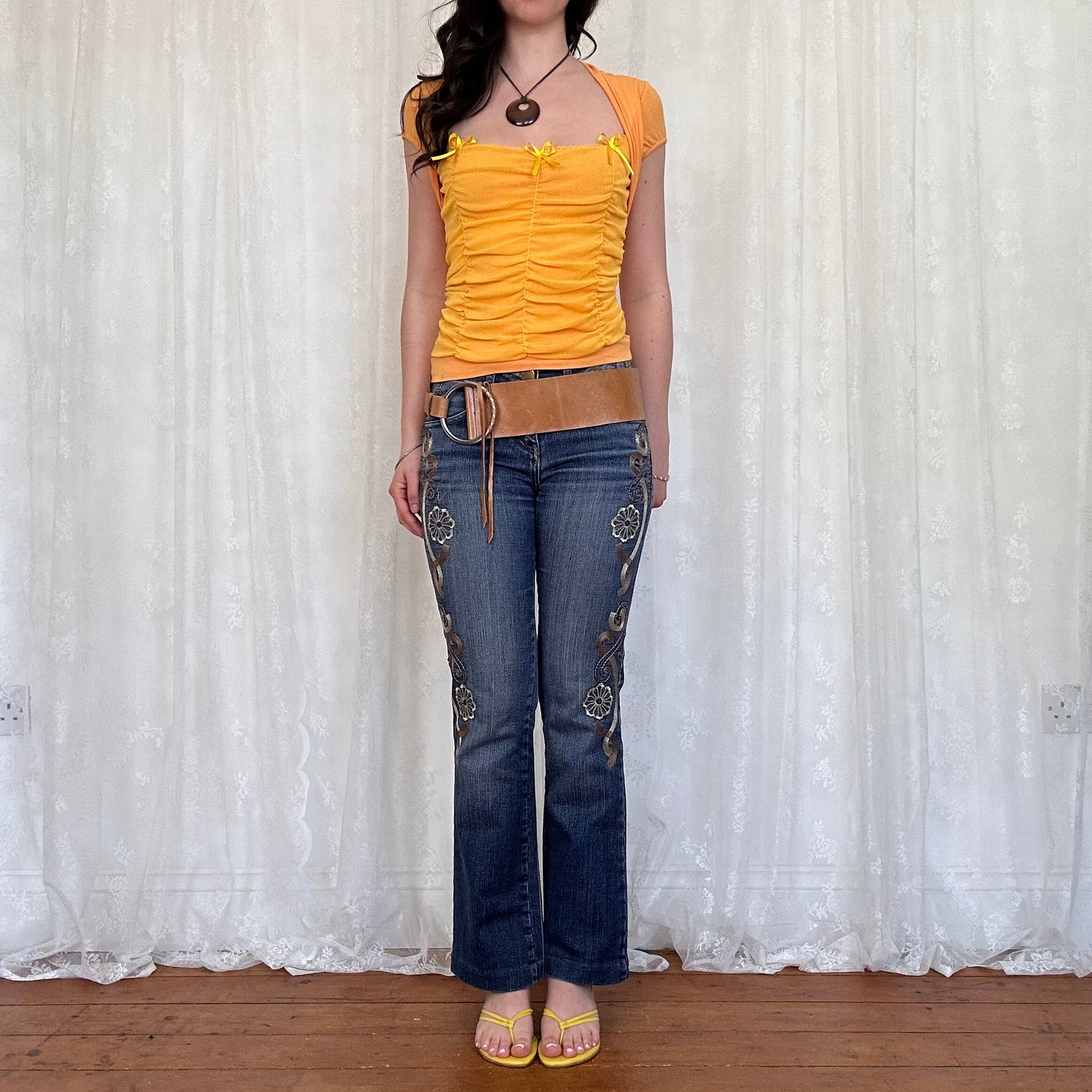 vintage 00s embroidered pattern bootleg jeans