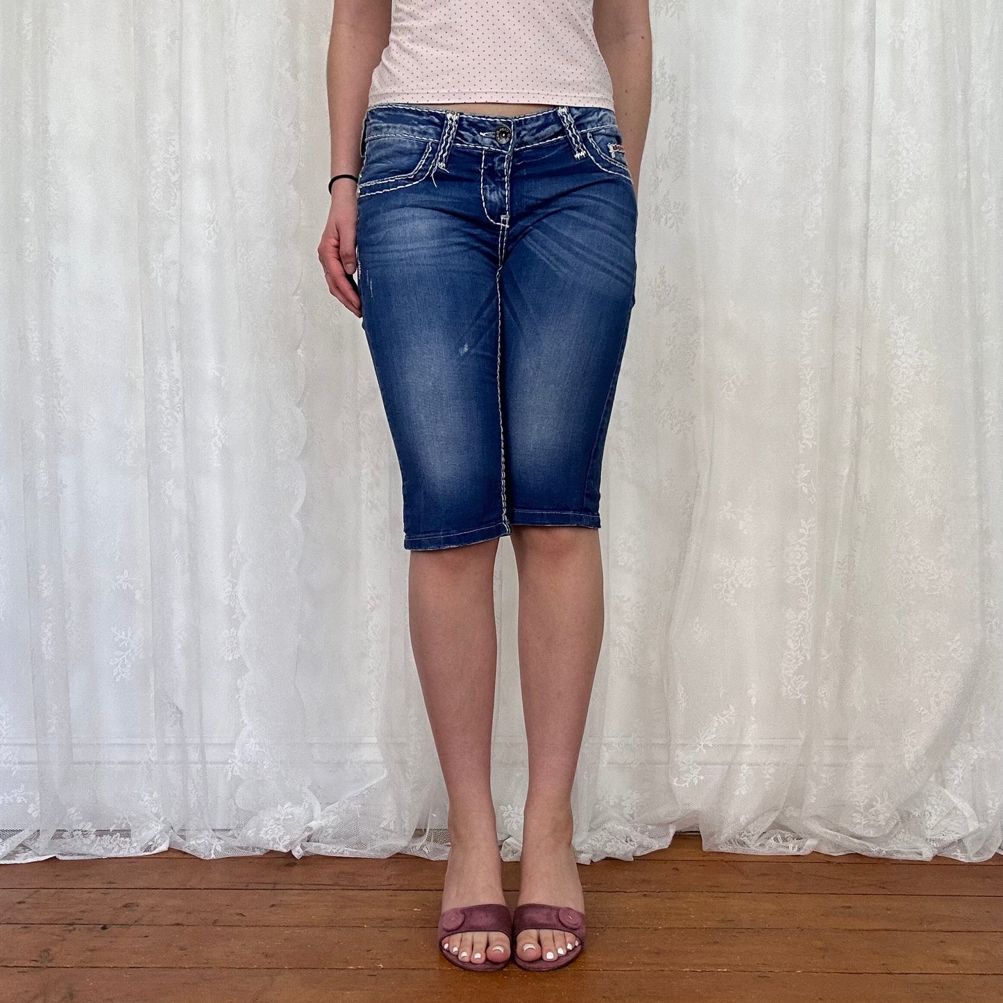 vintage 00s contrast stitch denim capri pants