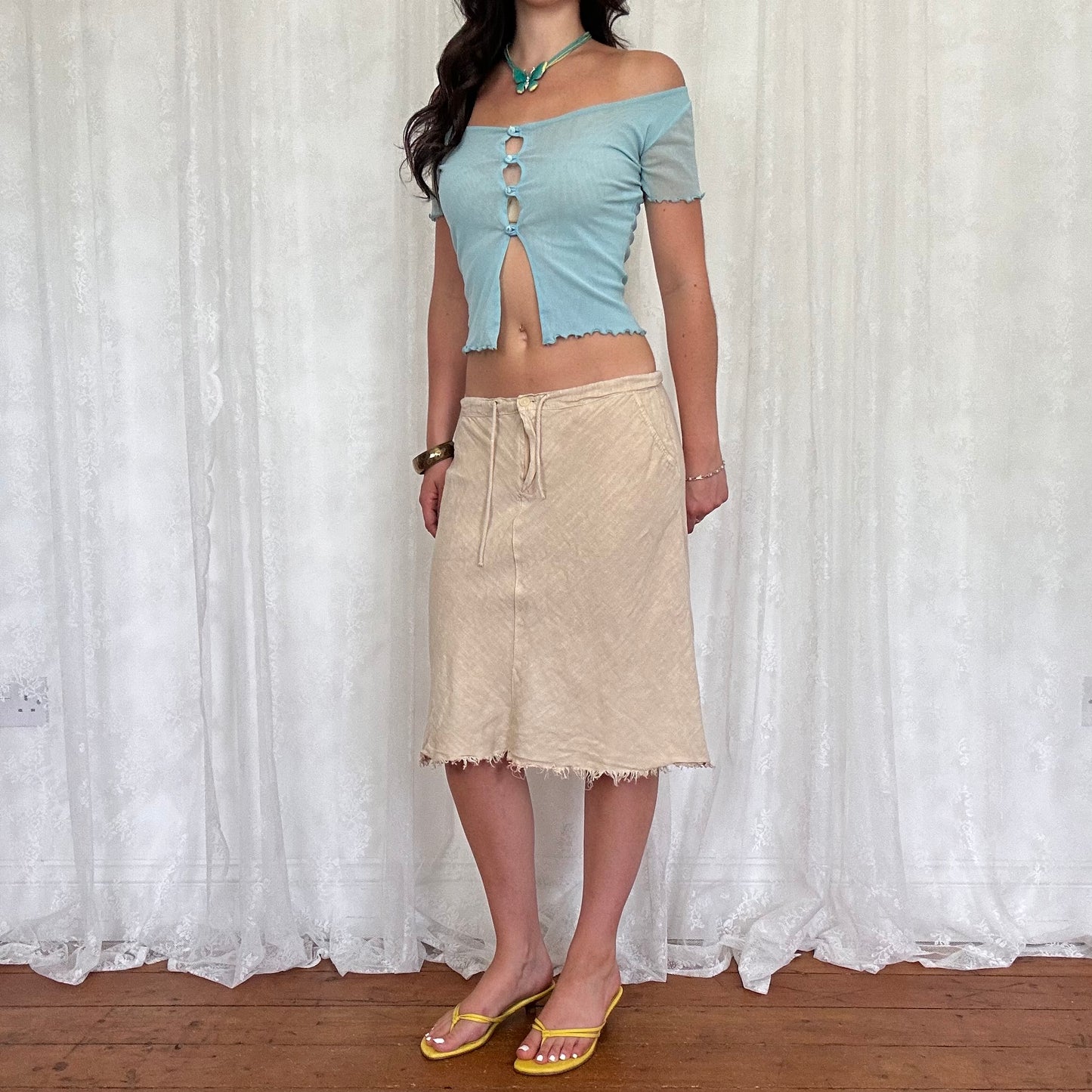 vintage 00s blue mesh button up top