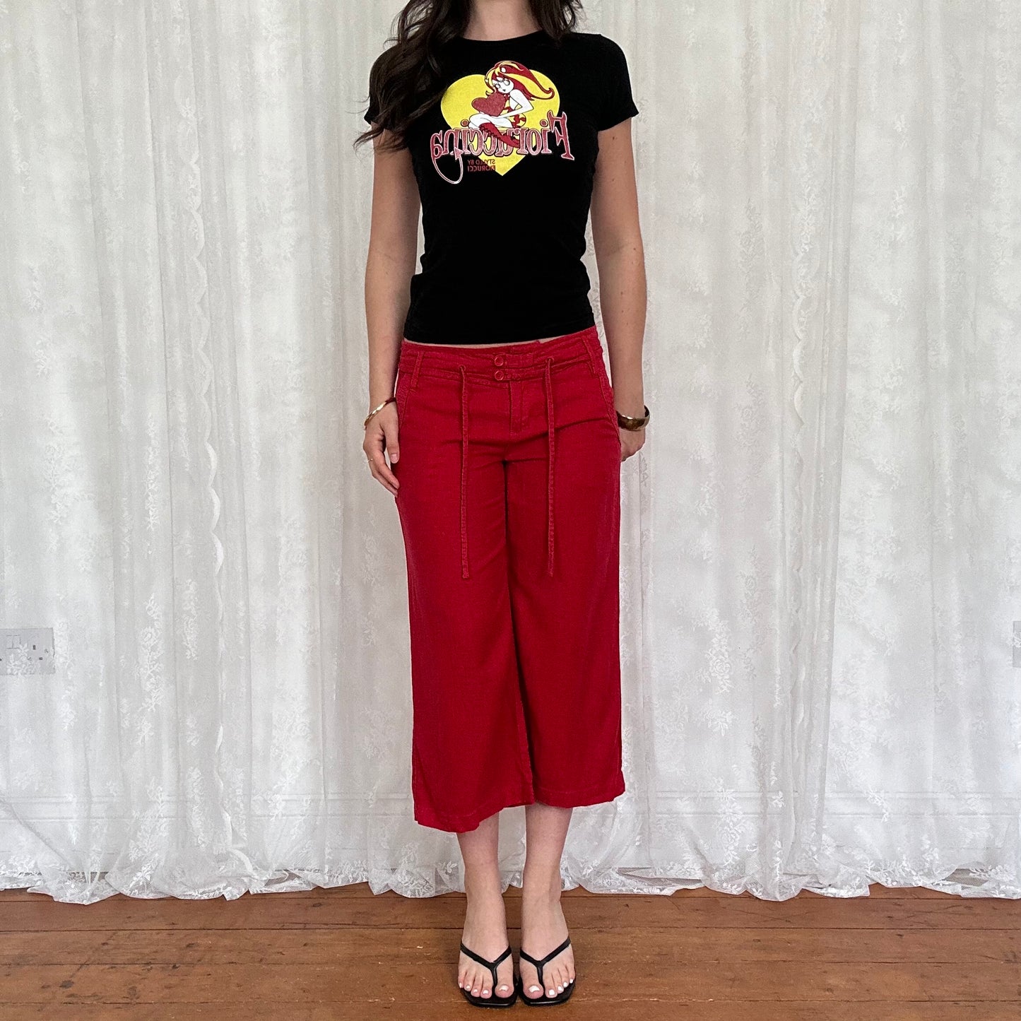 vintage 00s red linen capri pants