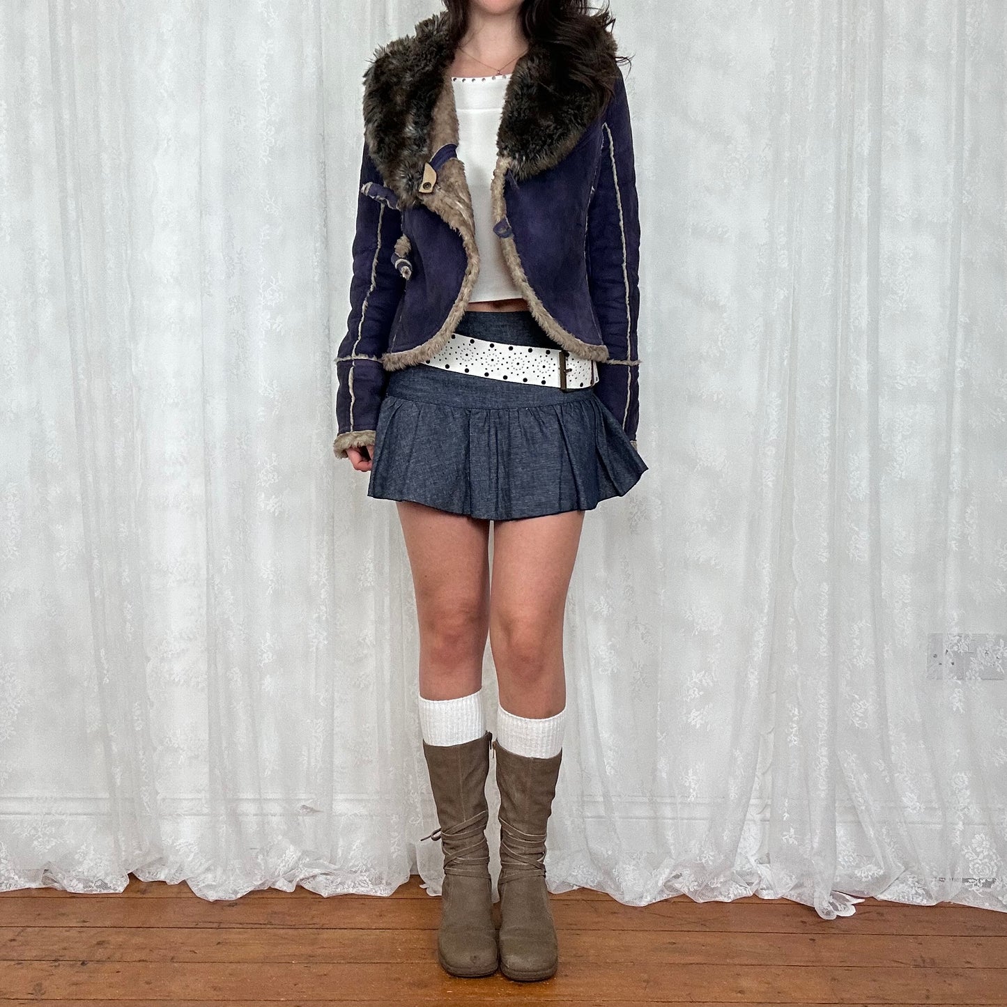 vintage 00s miss sixty blue short afghan coat