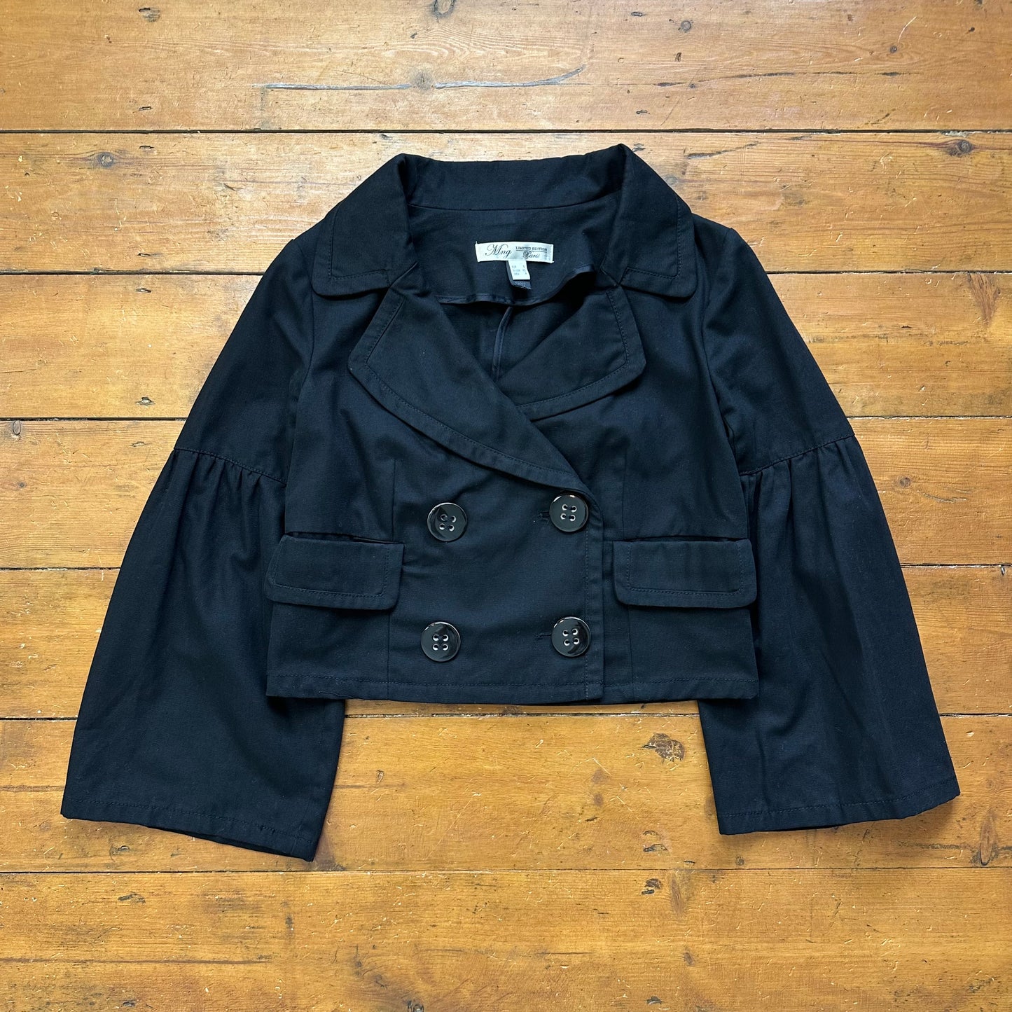 vintage 00s black cropped oversized button peacoat