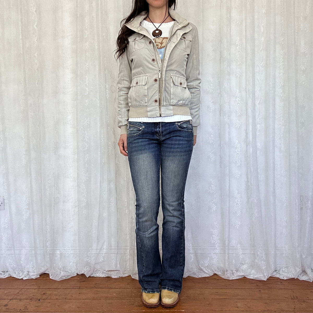 vintage 00s light grey cotton button up jacket
