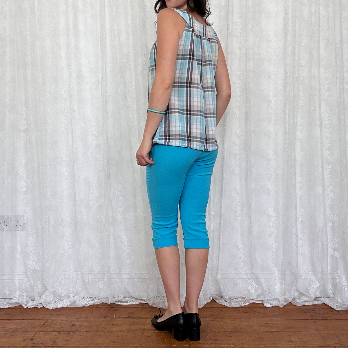 vintage 00s blue checkered babydoll top