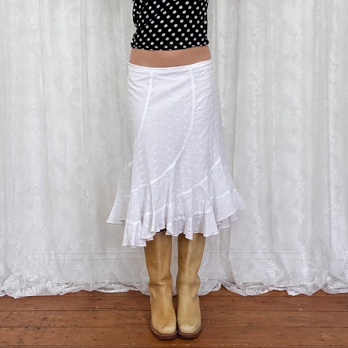 vintage 00s white broderie midi skirt