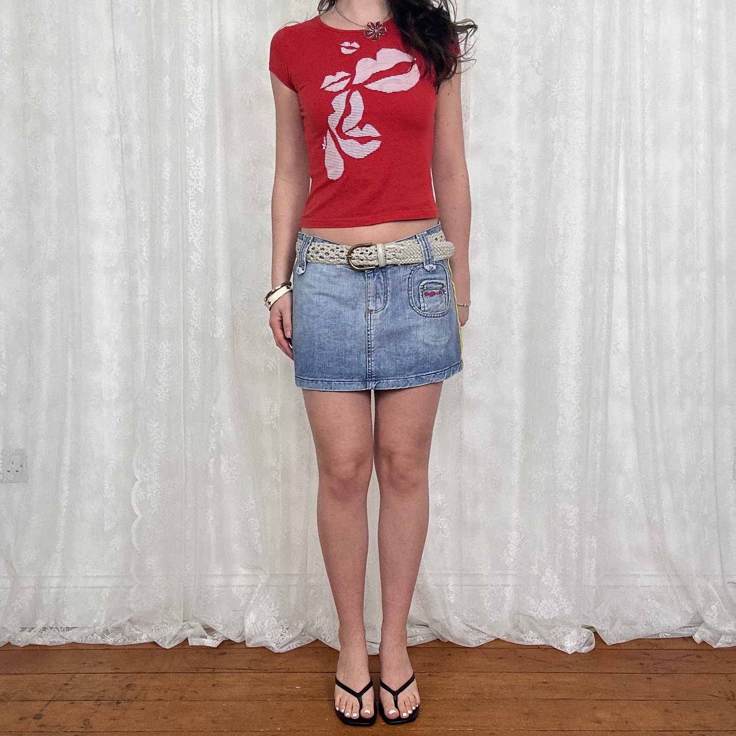 vintage 00s denim mini skirt with side stripes