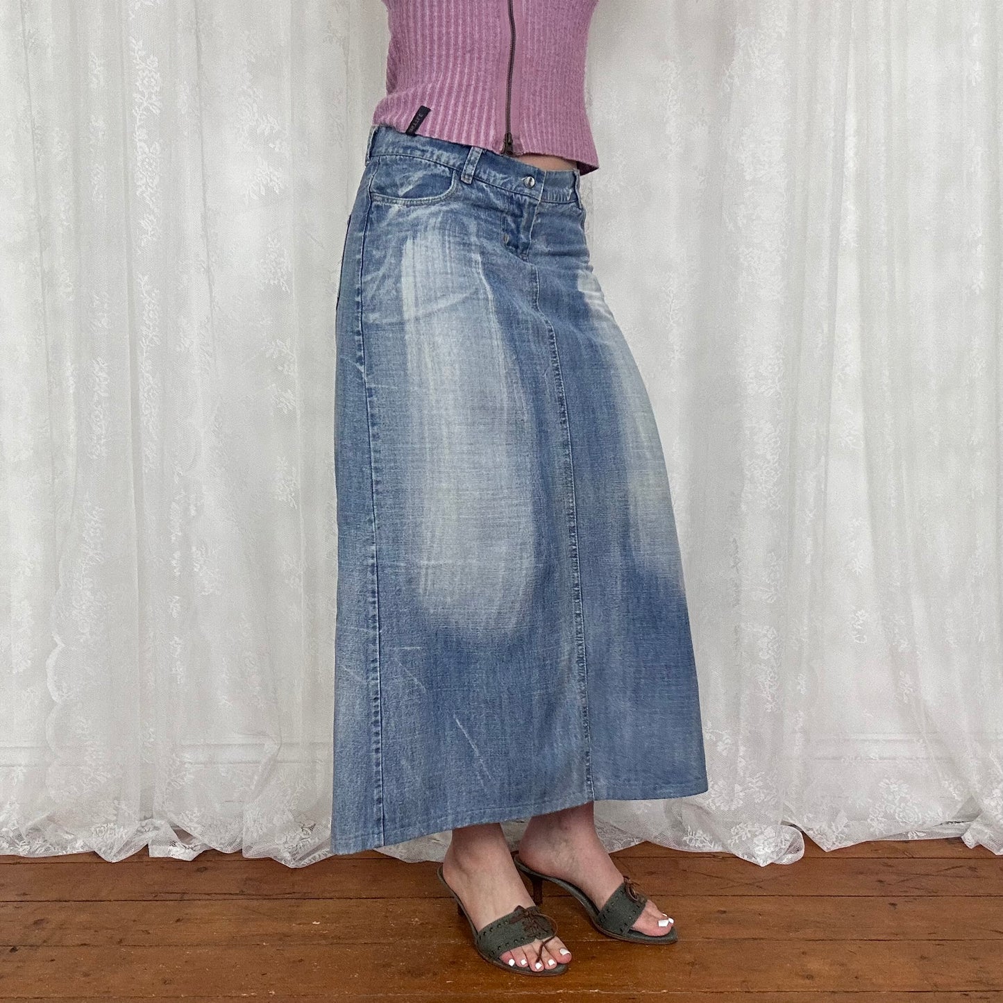 vintage 00s light wash denim maxi skirt