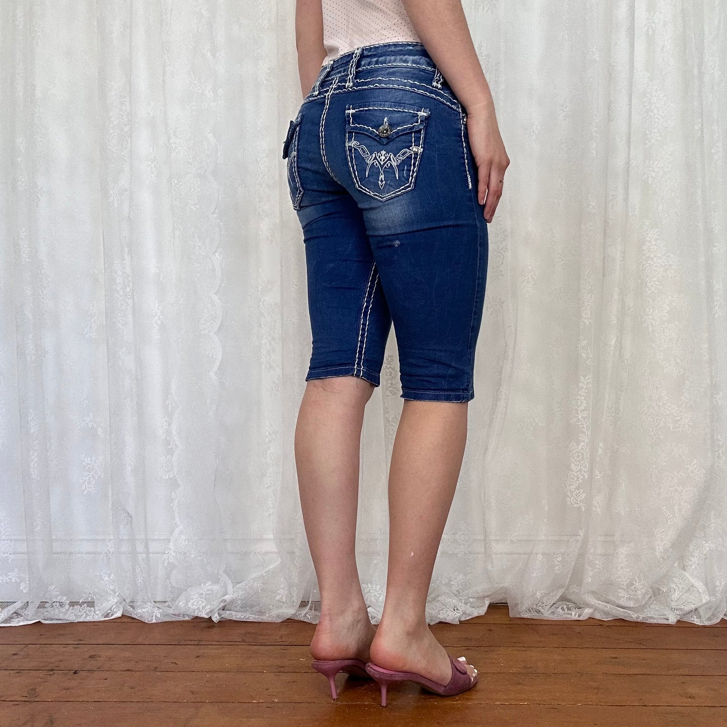 vintage 00s contrast stitch denim capri pants