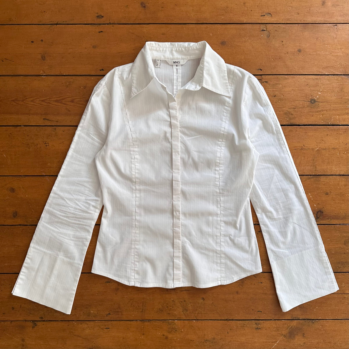 vintage 00s white pinstripe cutout long sleeve shirt