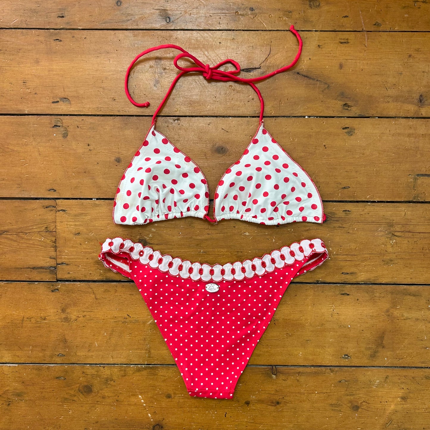 vintage 00s white and red polka dot bikini