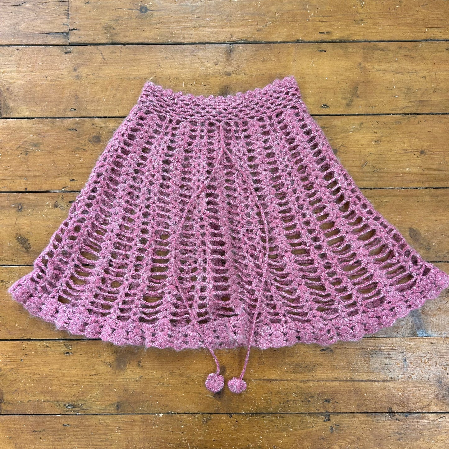 vintage 00s pink crochet poncho
